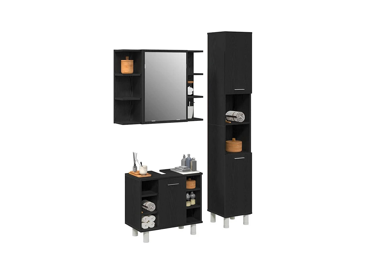 Badkamermeubelset met plank 3 stuks Zwart