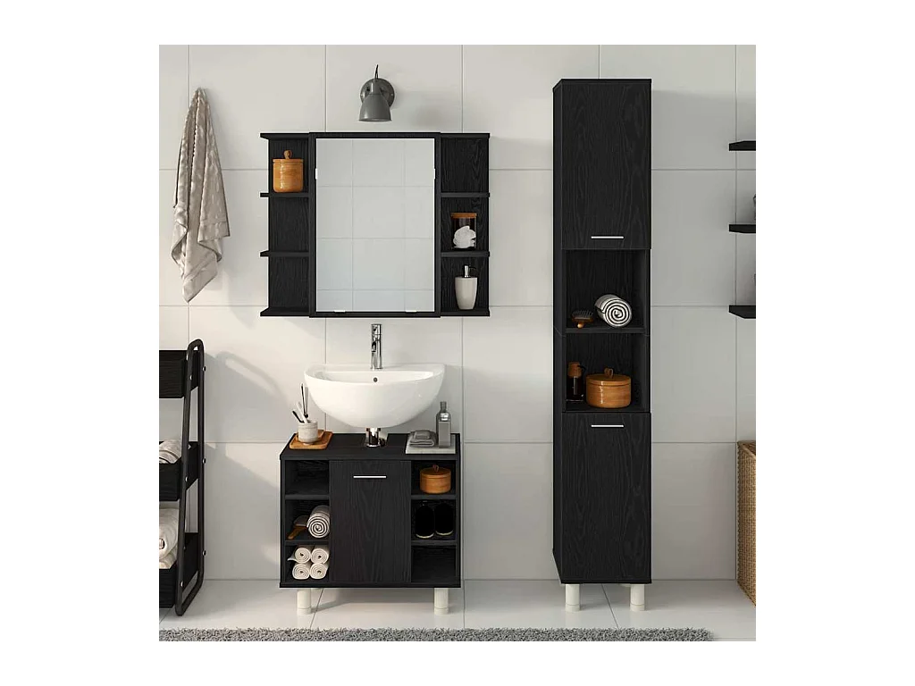 Badkamermeubelset met plank 3 stuks Zwart