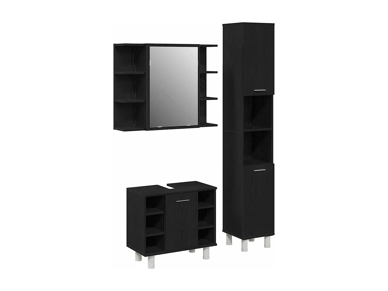 Ensemble de mobilier de salle de bain avec étagère 3 pcs Noir