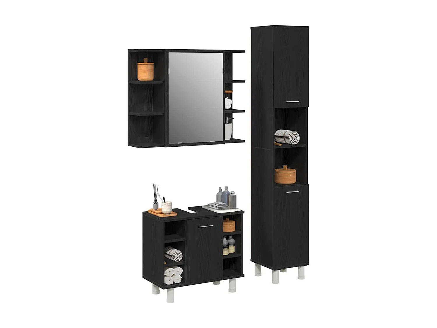 Ensemble de mobilier de salle de bain avec étagère 3 pcs Noir