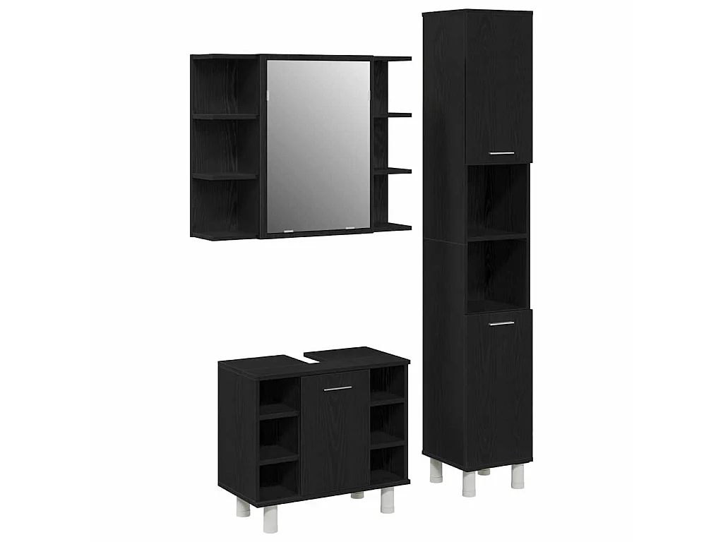Set di mobili da bagno con mensola 3 pezzi nero