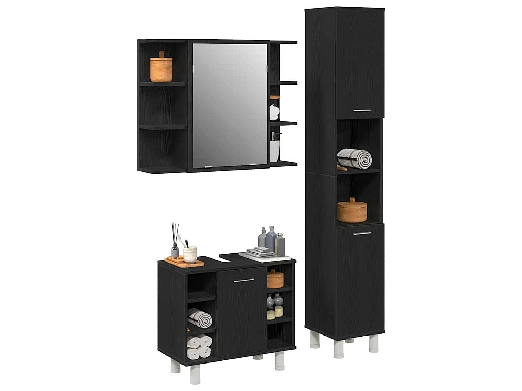 Set di mobili da bagno con mensola 3 pezzi nero