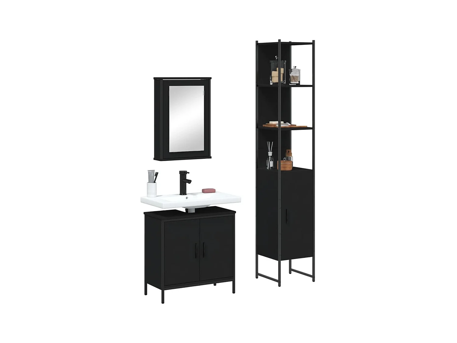 Ensemble de meubles salle de bain 3 pcs noir bois d'ingénierie