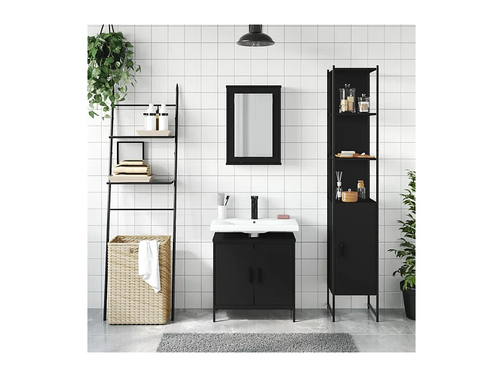 Ensemble de meubles salle de bain 3 pcs noir bois d'ingénierie