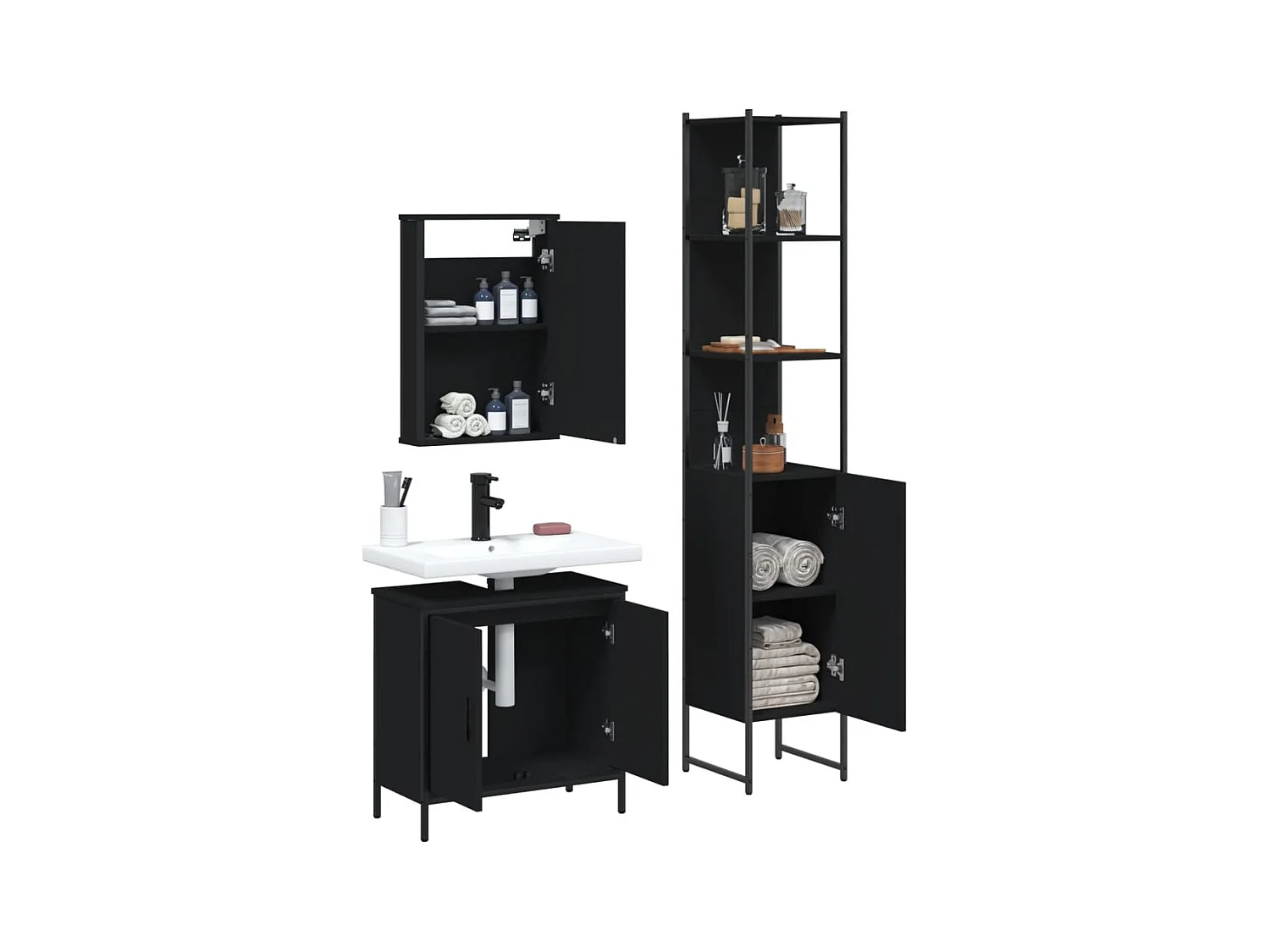 Ensemble de meubles salle de bain 3 pcs noir bois d'ingénierie