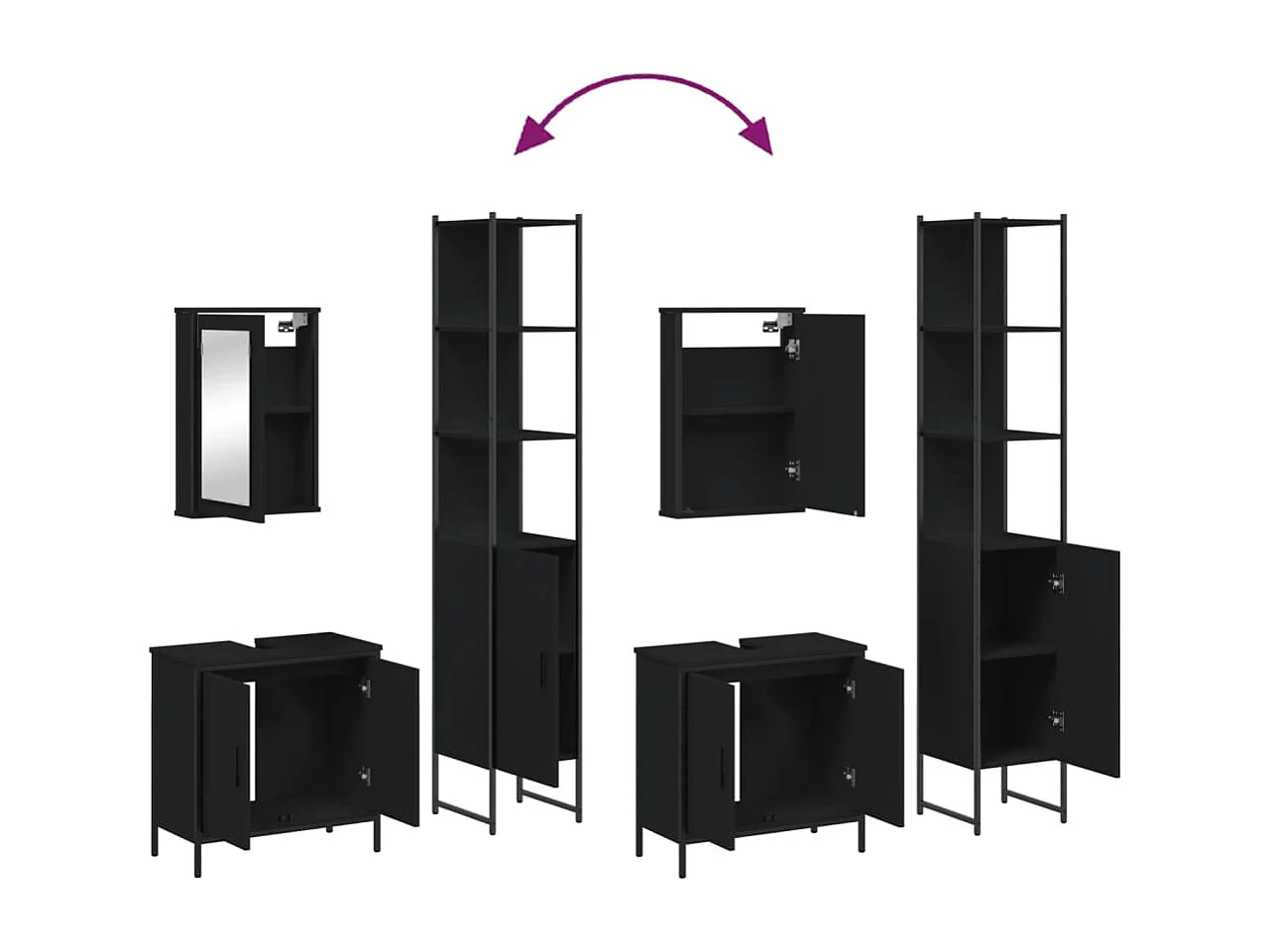 Ensemble de meubles salle de bain 3 pcs noir bois d'ingénierie