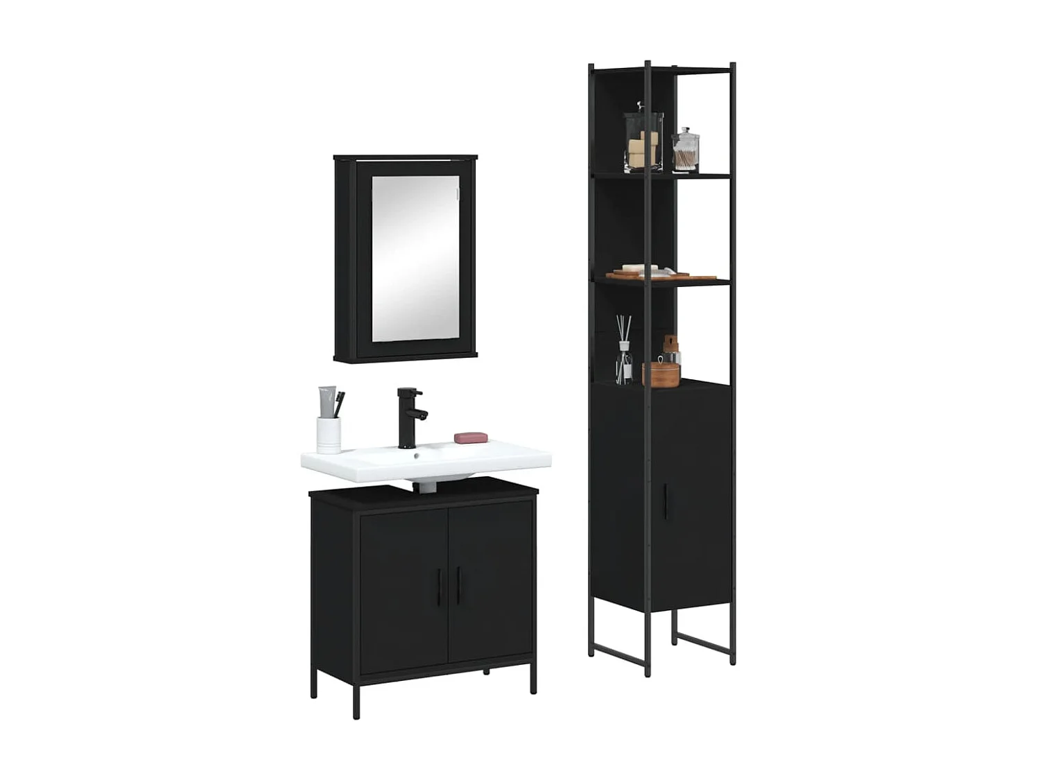 3-delige badkamermeubelset zwart bewerkt hout