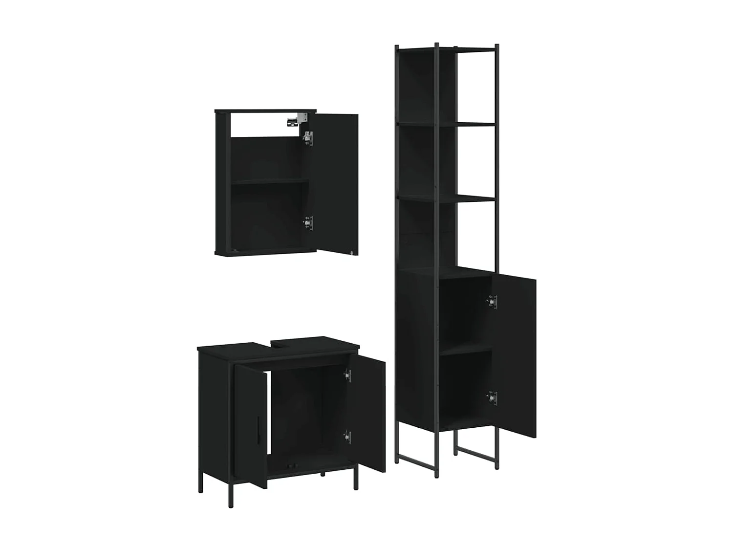 3-delige badkamermeubelset zwart bewerkt hout