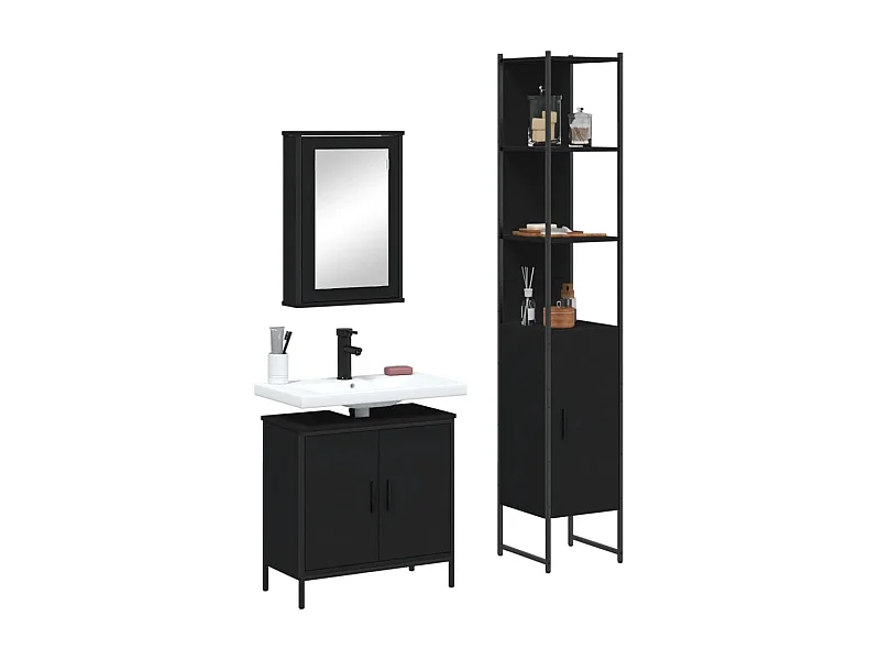 3-delige badkamermeubelset zwart bewerkt hout