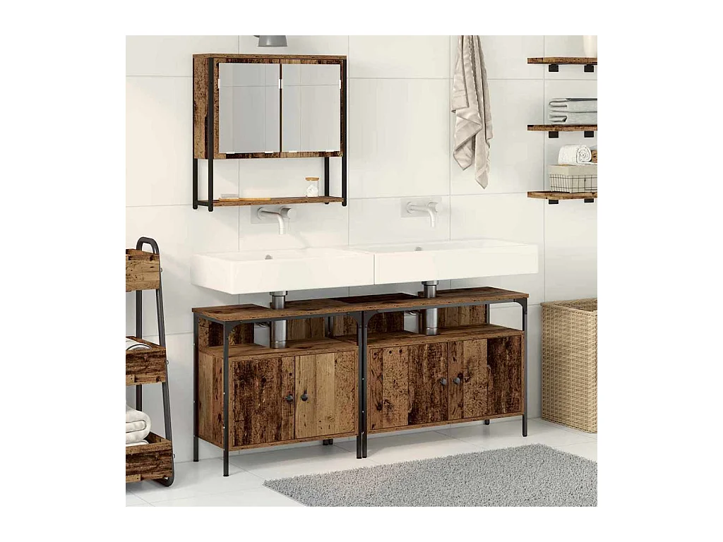 Ensemble de mobilier de salle de bain avec porte 3 pcs Marron