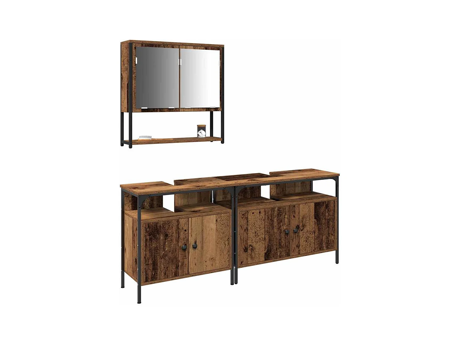 Ensemble de mobilier de salle de bain avec porte 3 pcs Marron