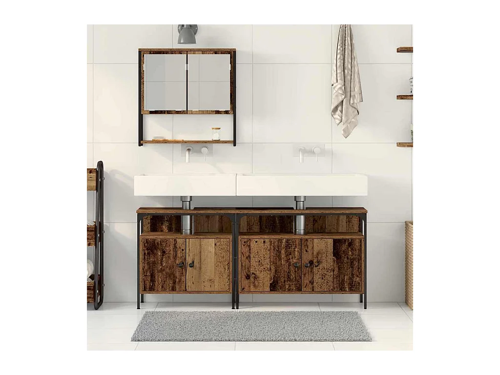 Ensemble de mobilier de salle de bain avec porte 3 pcs Marron