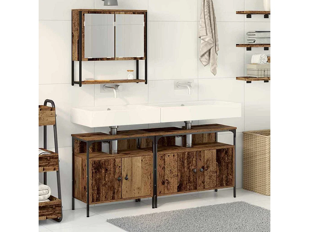 Ensemble de mobilier de salle de bain avec porte 3 pcs Marron