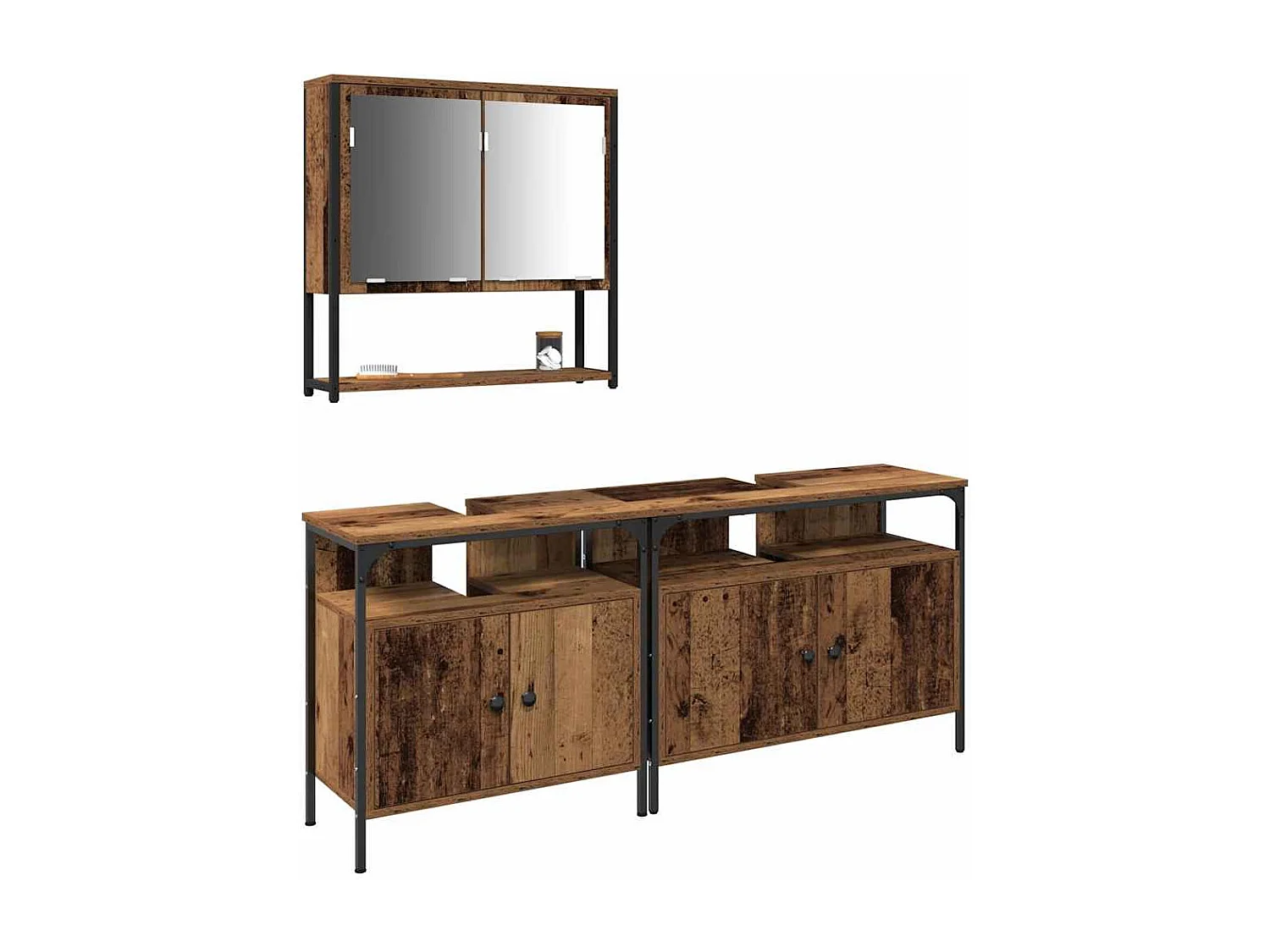 Ensemble de mobilier de salle de bain avec porte 3 pcs Marron