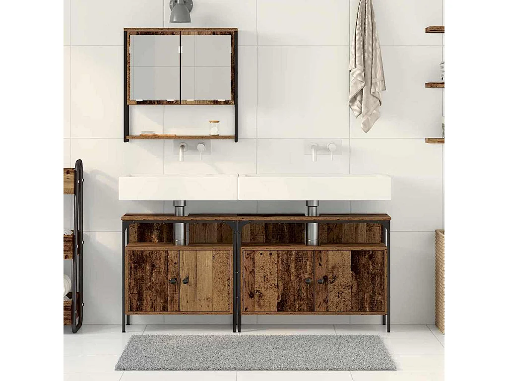 Ensemble de mobilier de salle de bain avec porte 3 pcs Marron