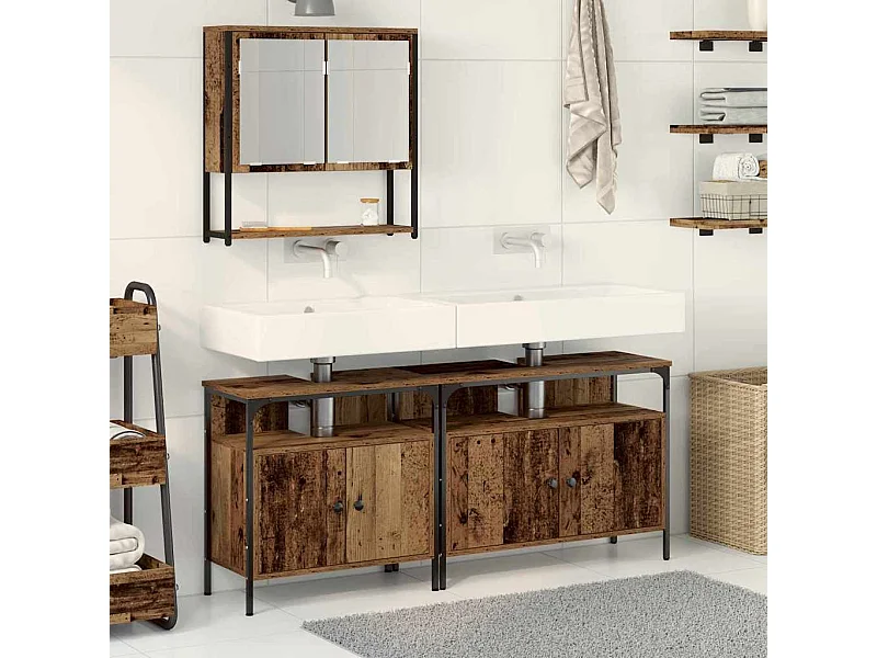 Ensemble de mobilier de salle de bain avec porte 3 pcs Marron