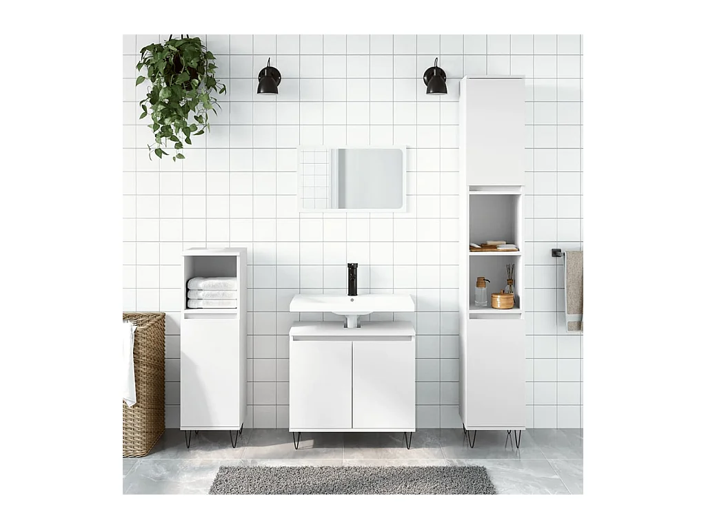 Ensemble d'armoires salle de bain 3 pcs blanc bois d'ingénierie