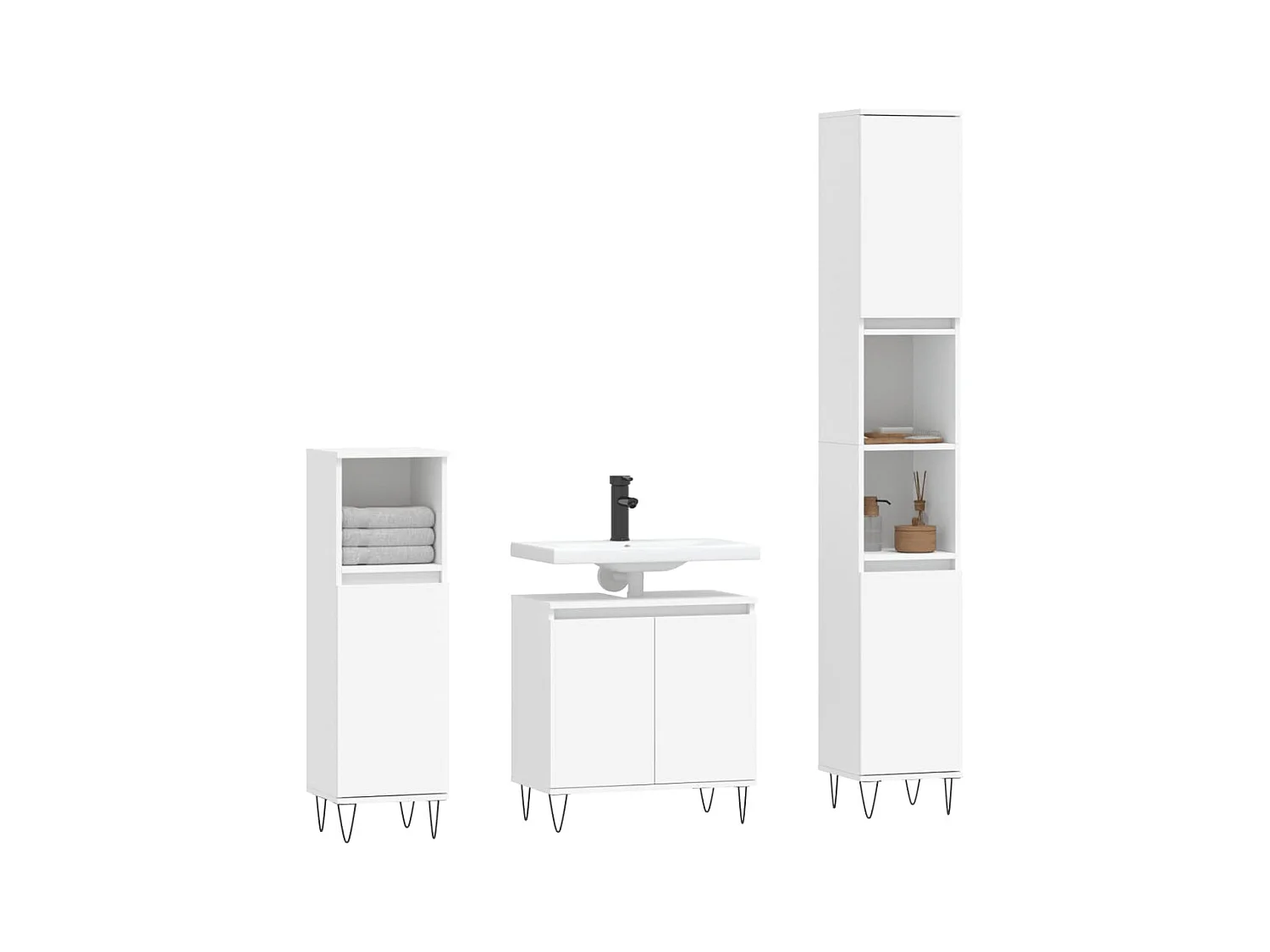 Ensemble d'armoires salle de bain 3 pcs blanc bois d'ingénierie