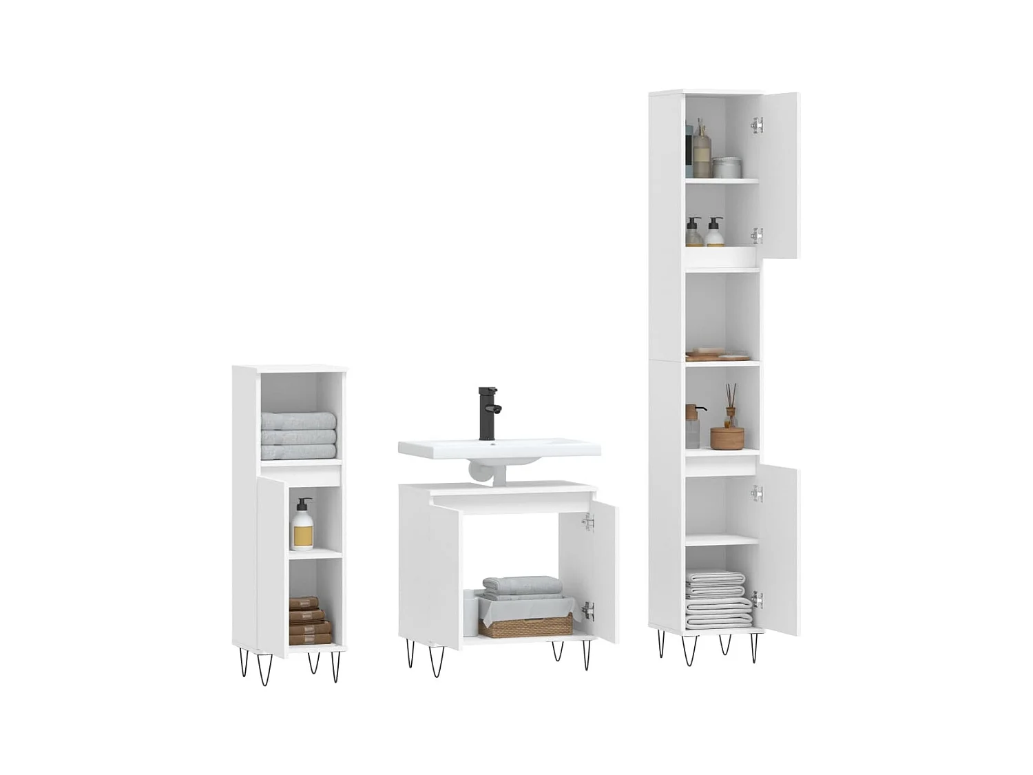 Ensemble d'armoires salle de bain 3 pcs blanc bois d'ingénierie