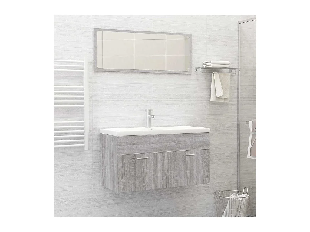 Ensemble de meubles de salle de bain 2 pcs Sonoma gris