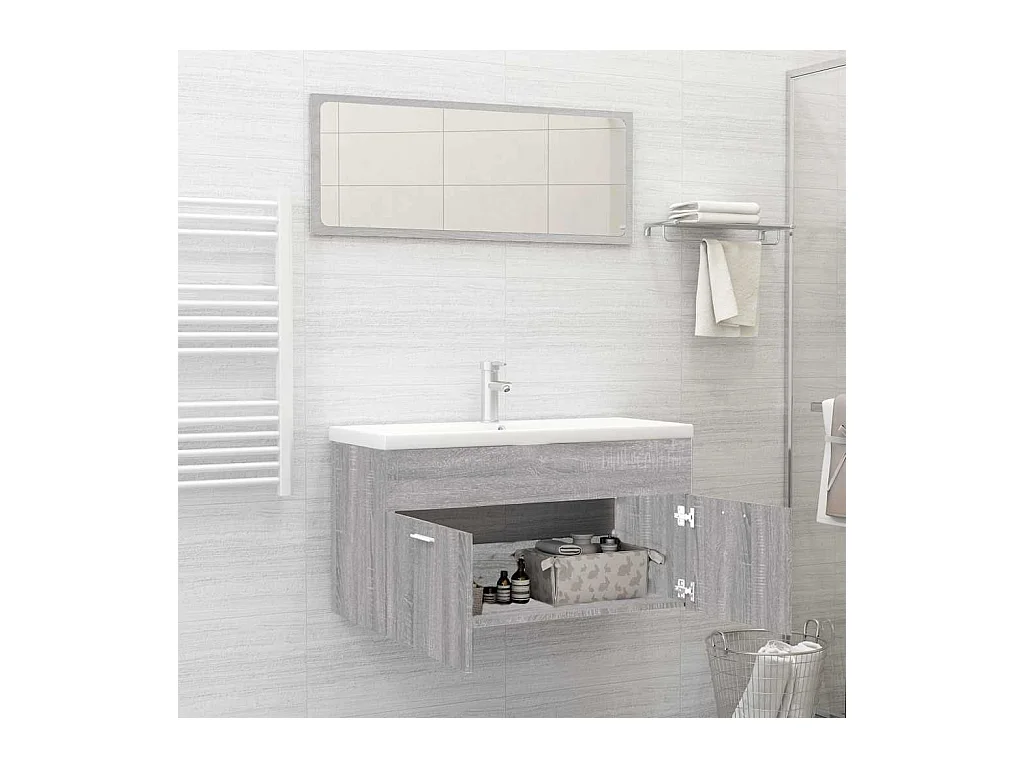 Ensemble de meubles de salle de bain 2 pcs Sonoma gris