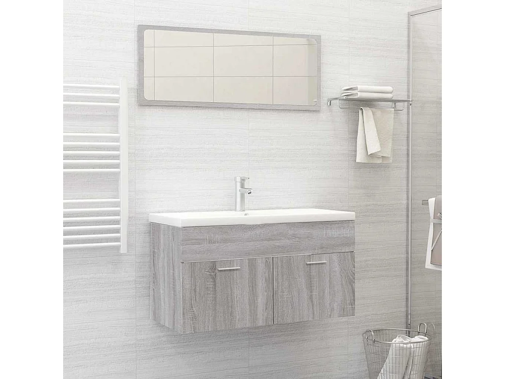 Ensemble de meubles de salle de bain 2 pcs Sonoma gris