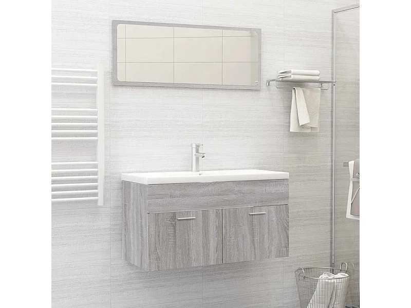 Ensemble de meubles de salle de bain 2 pcs Sonoma gris