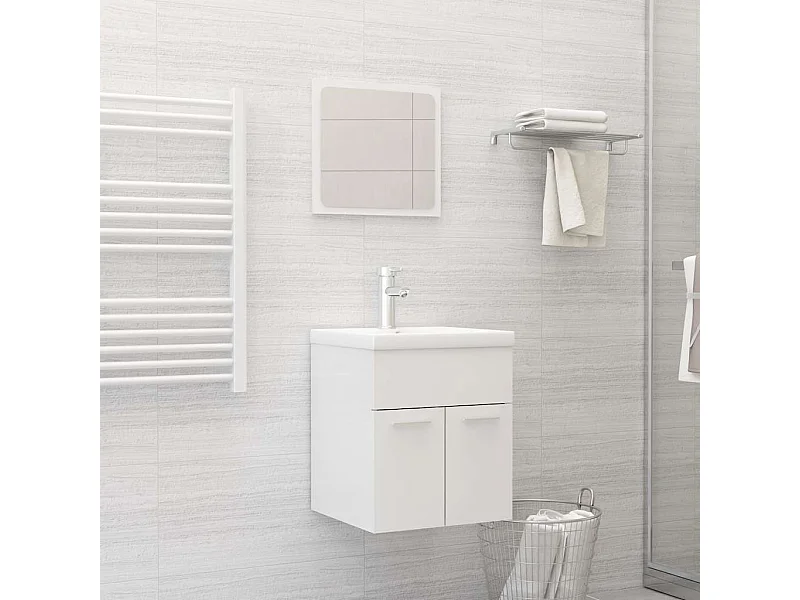 Set di mobili da bagno 2 pezzi in truciolare bianco lucido