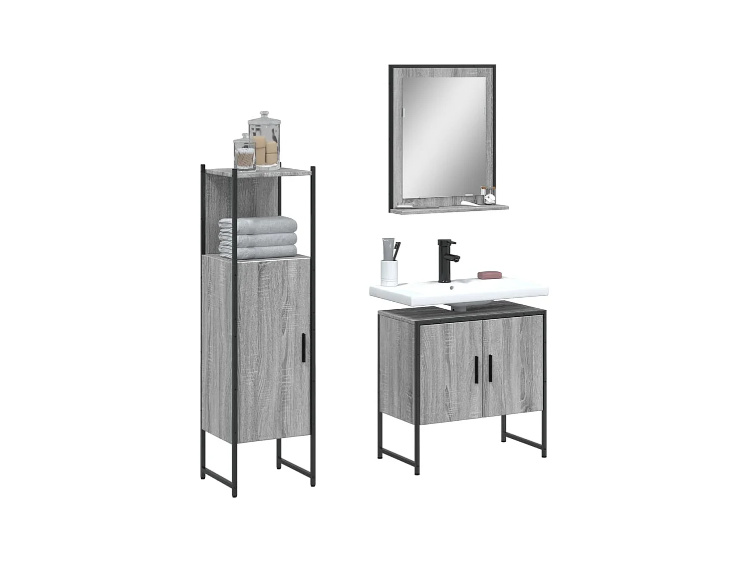 Ensemble d'armoires de salle de bain 3 pcs sonoma gris