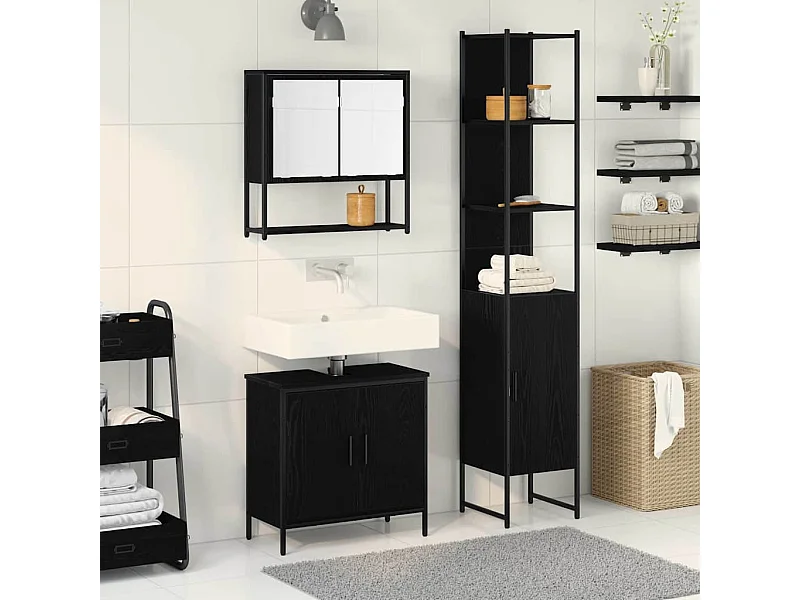 Ensemble de mobilier de salle de bain avec étagère 3 pcs Noir