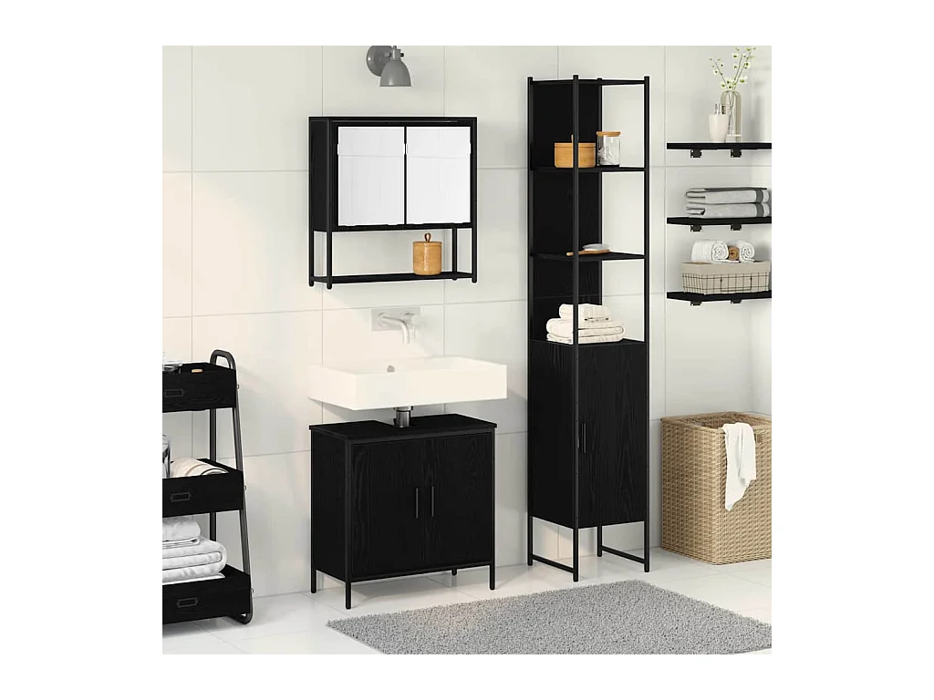 Ensemble de mobilier de salle de bain avec étagère 3 pcs Noir