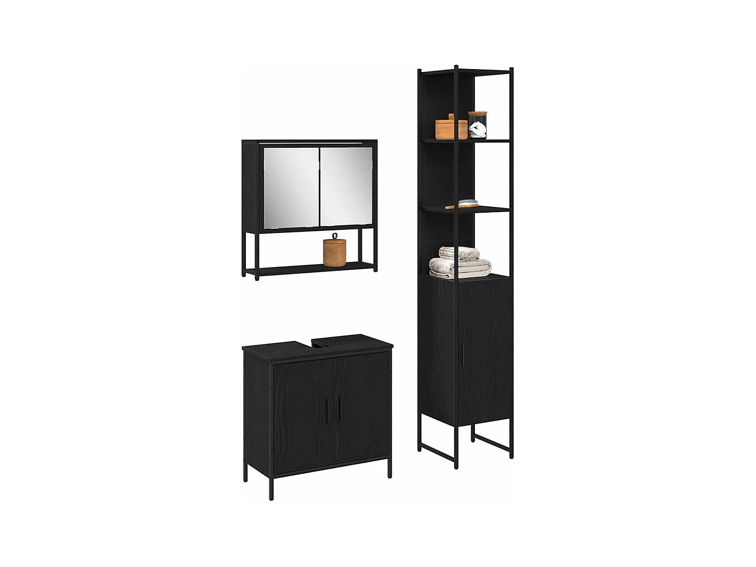 Ensemble de mobilier de salle de bain avec étagère 3 pcs Noir