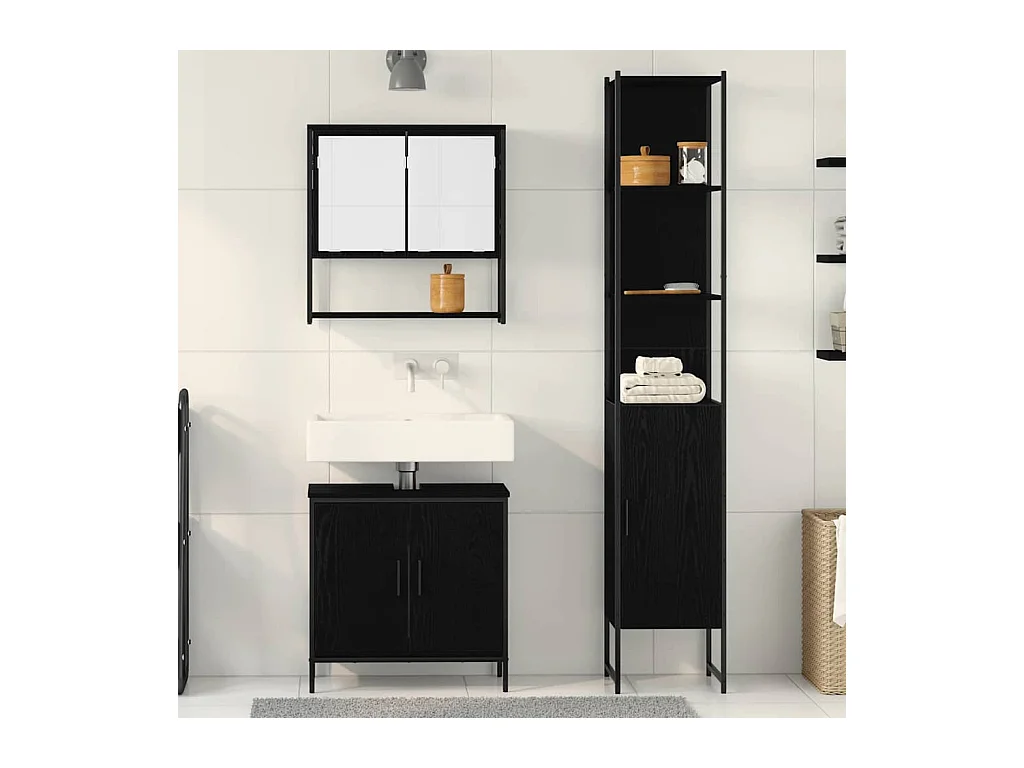 Ensemble de mobilier de salle de bain avec étagère 3 pcs Noir