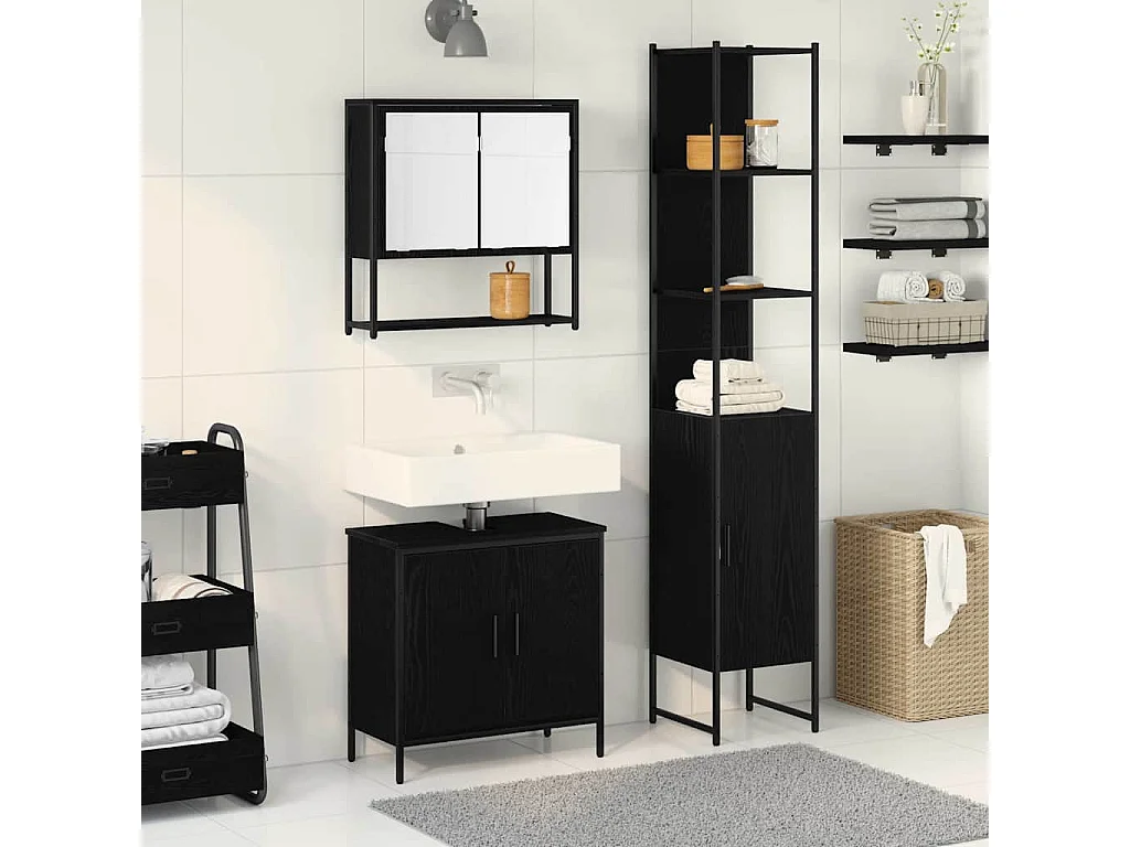Ensemble de mobilier de salle de bain avec étagère 3 pcs Noir