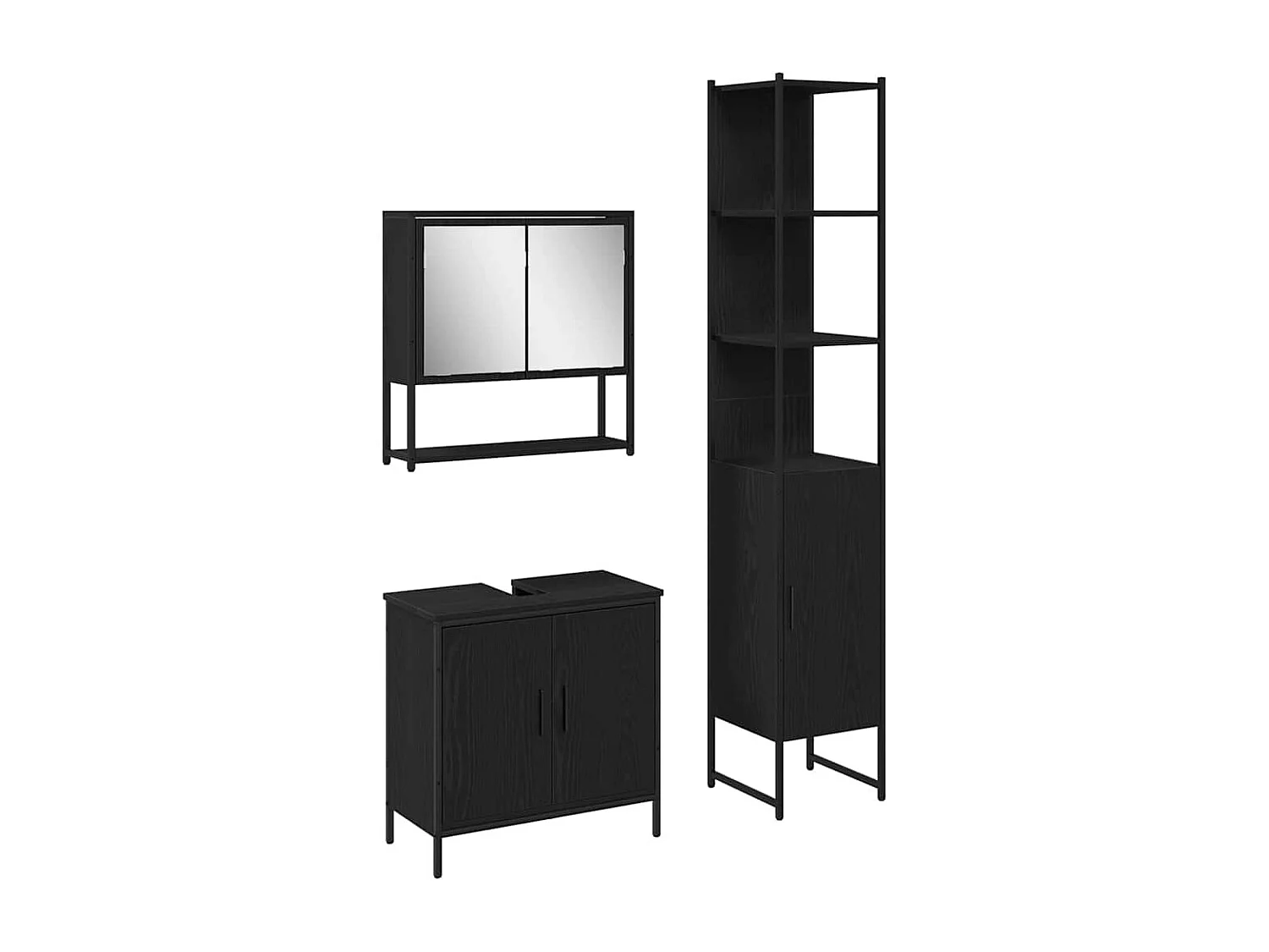 Ensemble de mobilier de salle de bain avec étagère 3 pcs Noir
