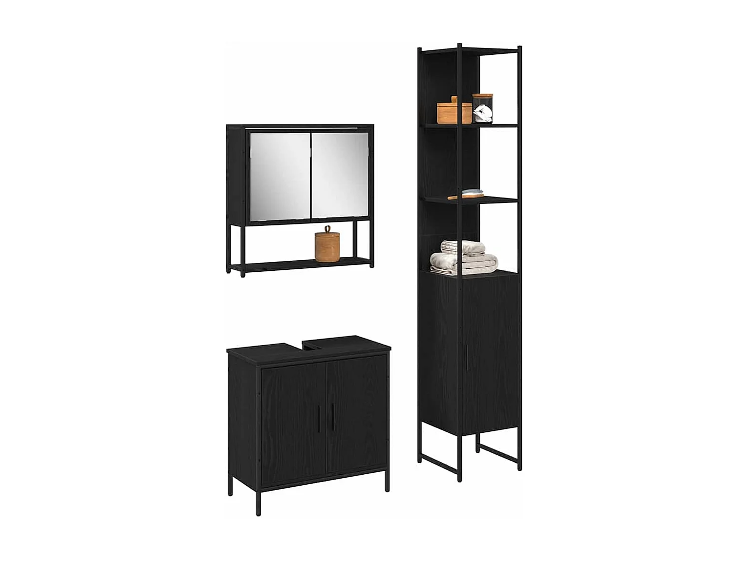 Ensemble de mobilier de salle de bain avec étagère 3 pcs Noir