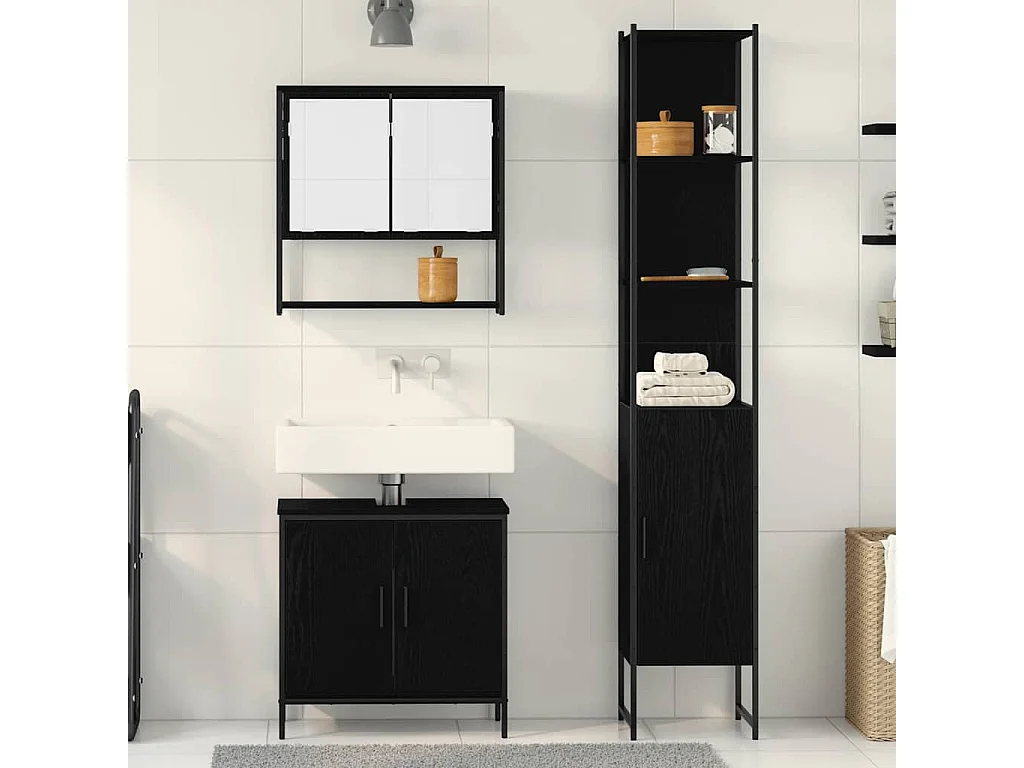 Ensemble de mobilier de salle de bain avec étagère 3 pcs Noir