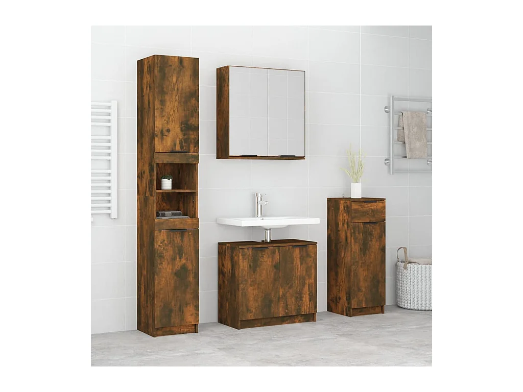 Set di mobili da bagno in rovere affumicato da 4 pezzi