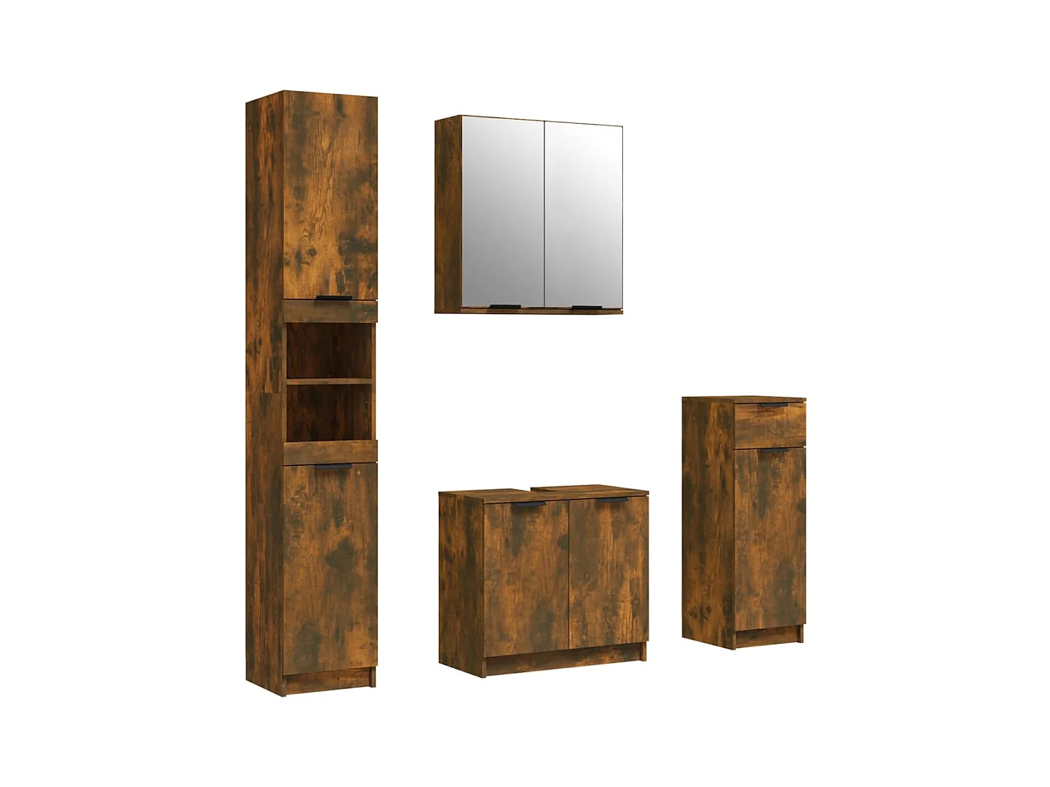 Set di mobili da bagno in rovere affumicato da 4 pezzi