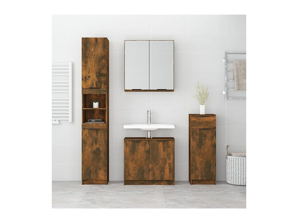 Set di mobili da bagno in rovere affumicato da 4 pezzi