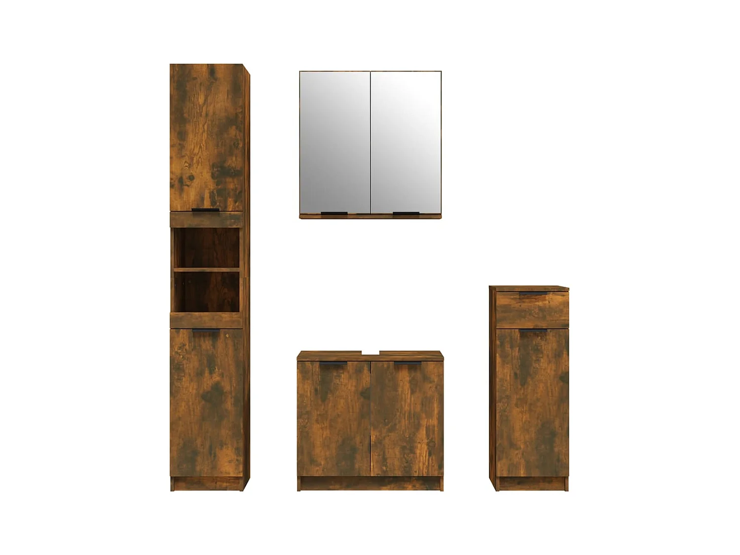 Set di mobili da bagno in rovere affumicato da 4 pezzi