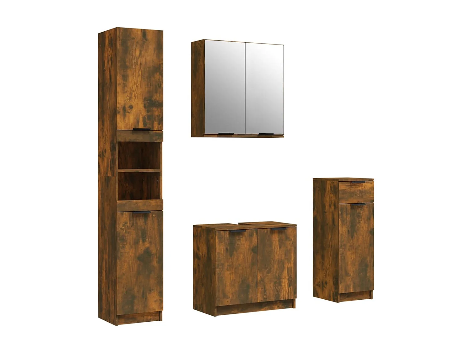 Set di mobili da bagno in rovere affumicato da 4 pezzi