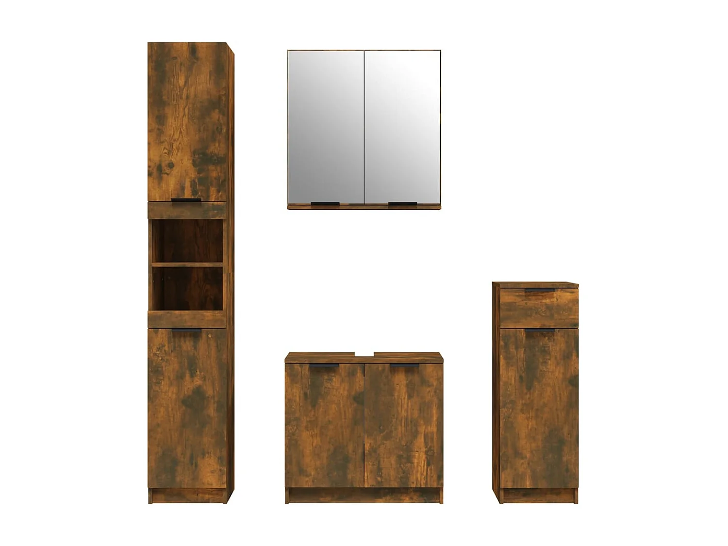 Set di mobili da bagno in rovere affumicato da 4 pezzi
