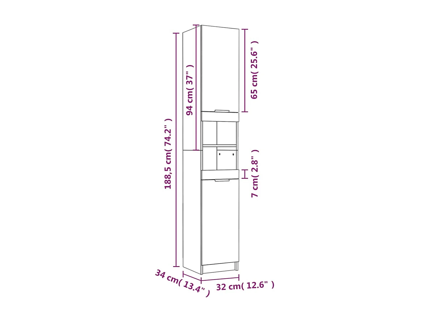 Set di mobili da bagno in rovere affumicato da 4 pezzi