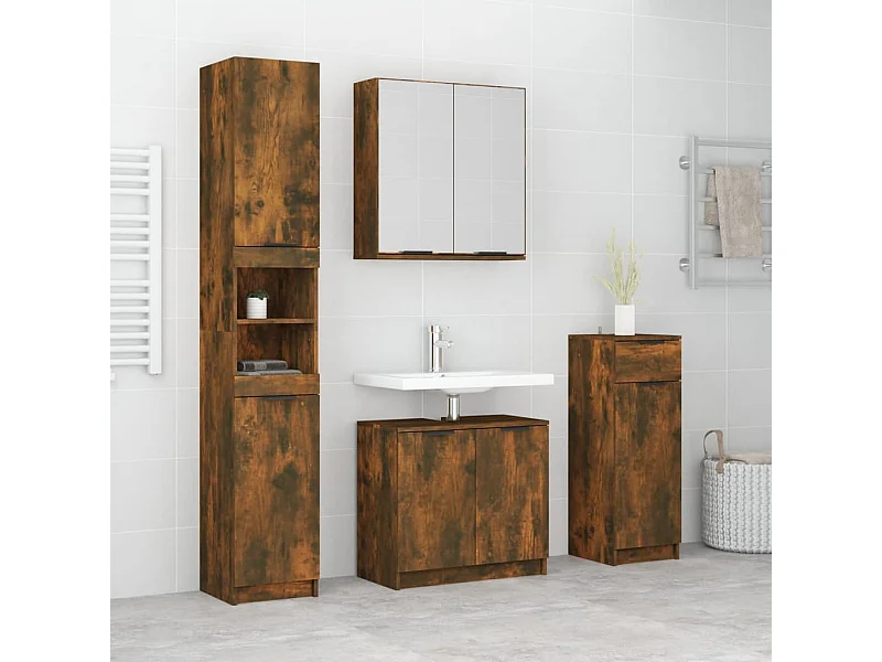 Set di mobili da bagno in rovere affumicato da 4 pezzi