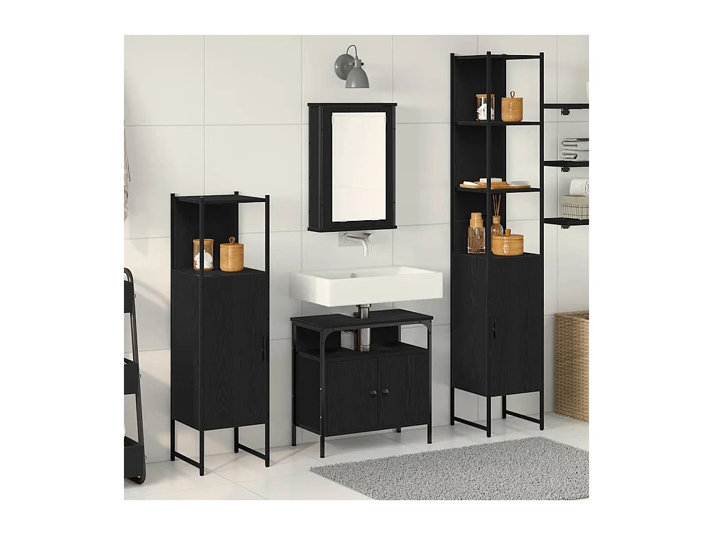 4-teiliges Badmöbel-Set Schwarze Eiche