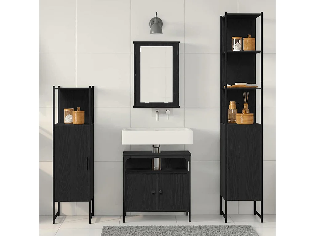 Ensemble de mobilier de salle de bain 4 pcs Chêne noir