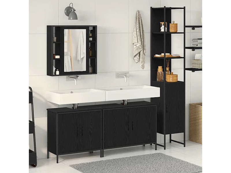 Ensemble de mobilier de salle de bain avec étagère 4 pcs Noir