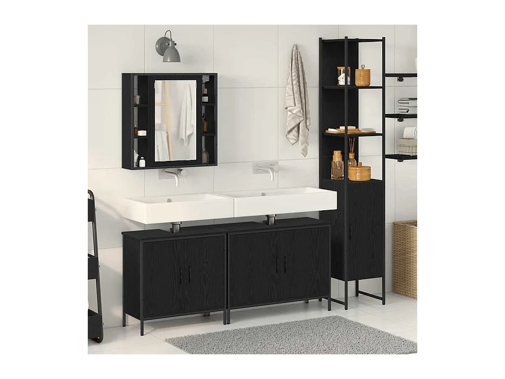 Ensemble de mobilier de salle de bain avec étagère 4 pcs Noir