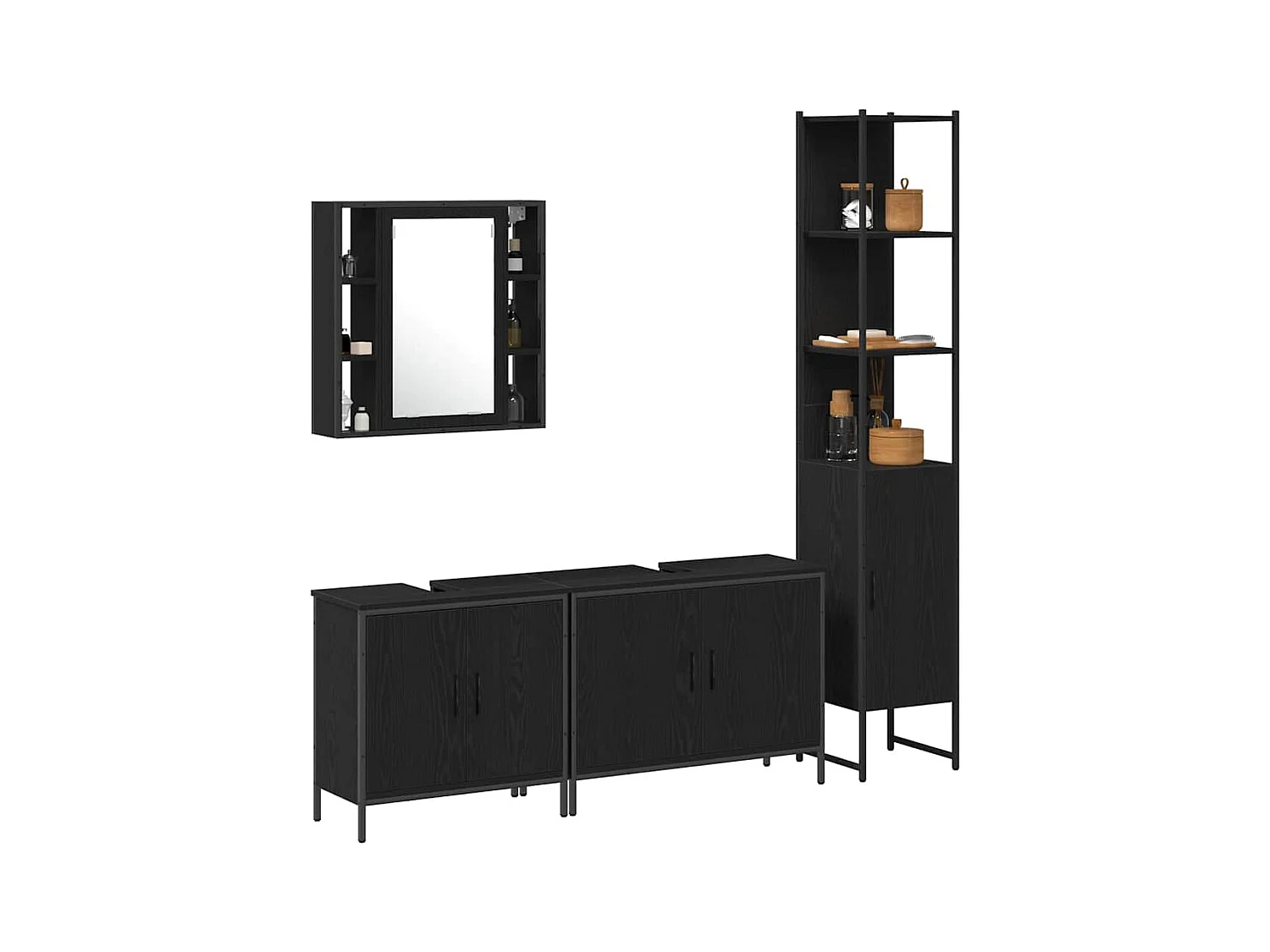 Ensemble de mobilier de salle de bain avec étagère 4 pcs Noir